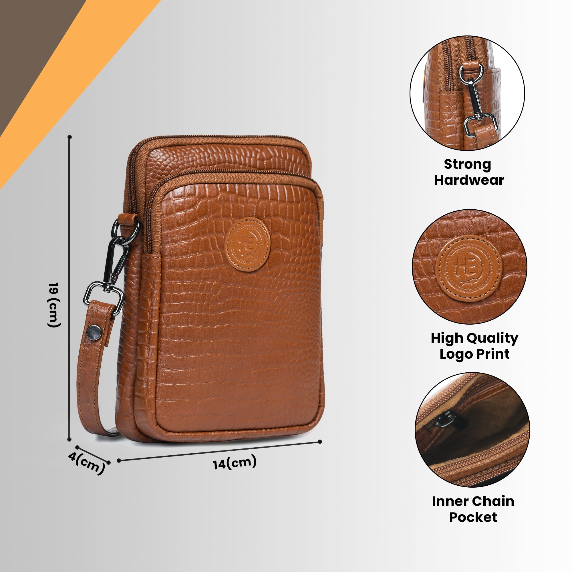 Croc Luxe Leather Sling Bag – Brown Colour