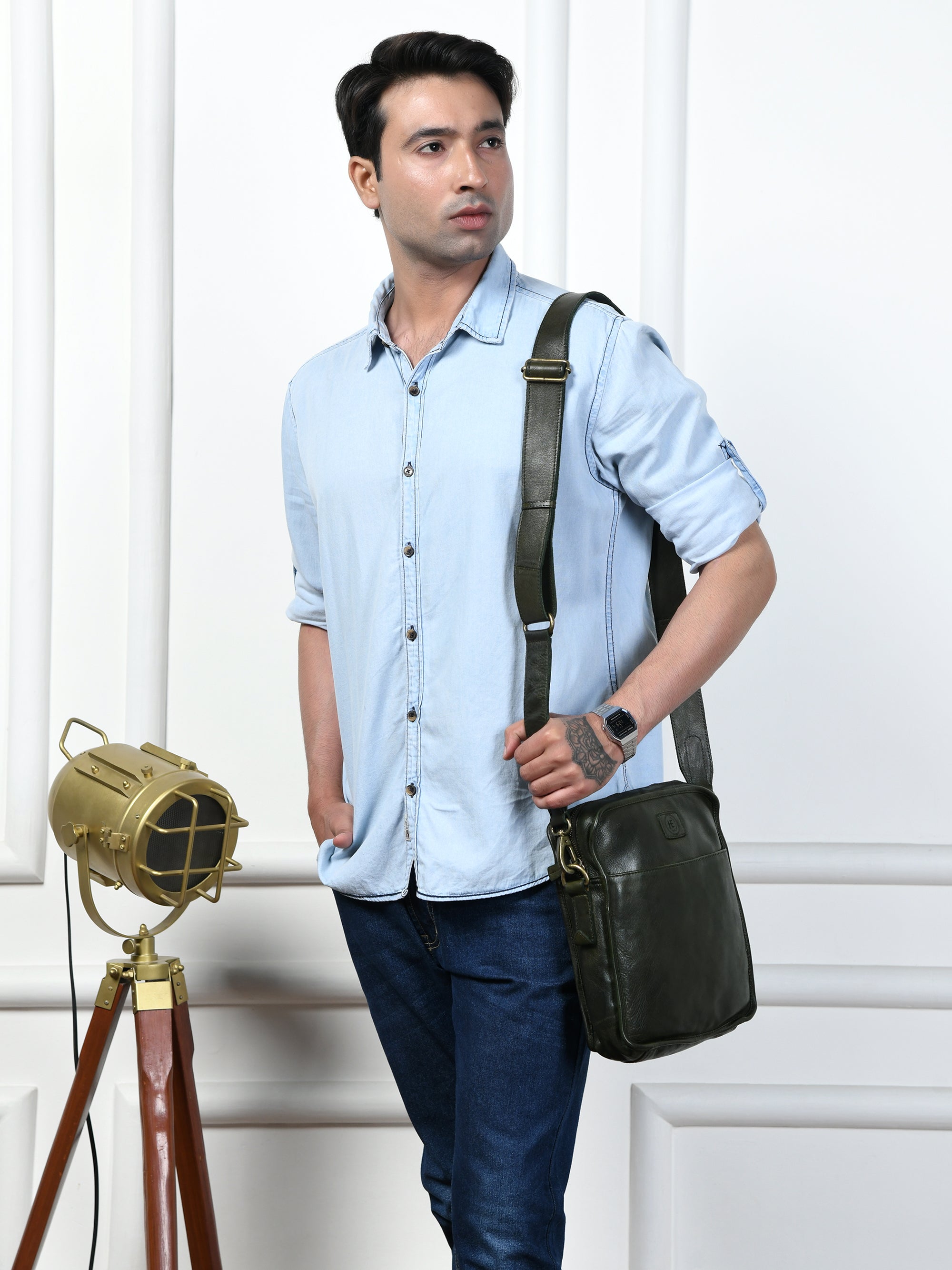 Verdant Trail Leather Sling Bag – Olive Colour