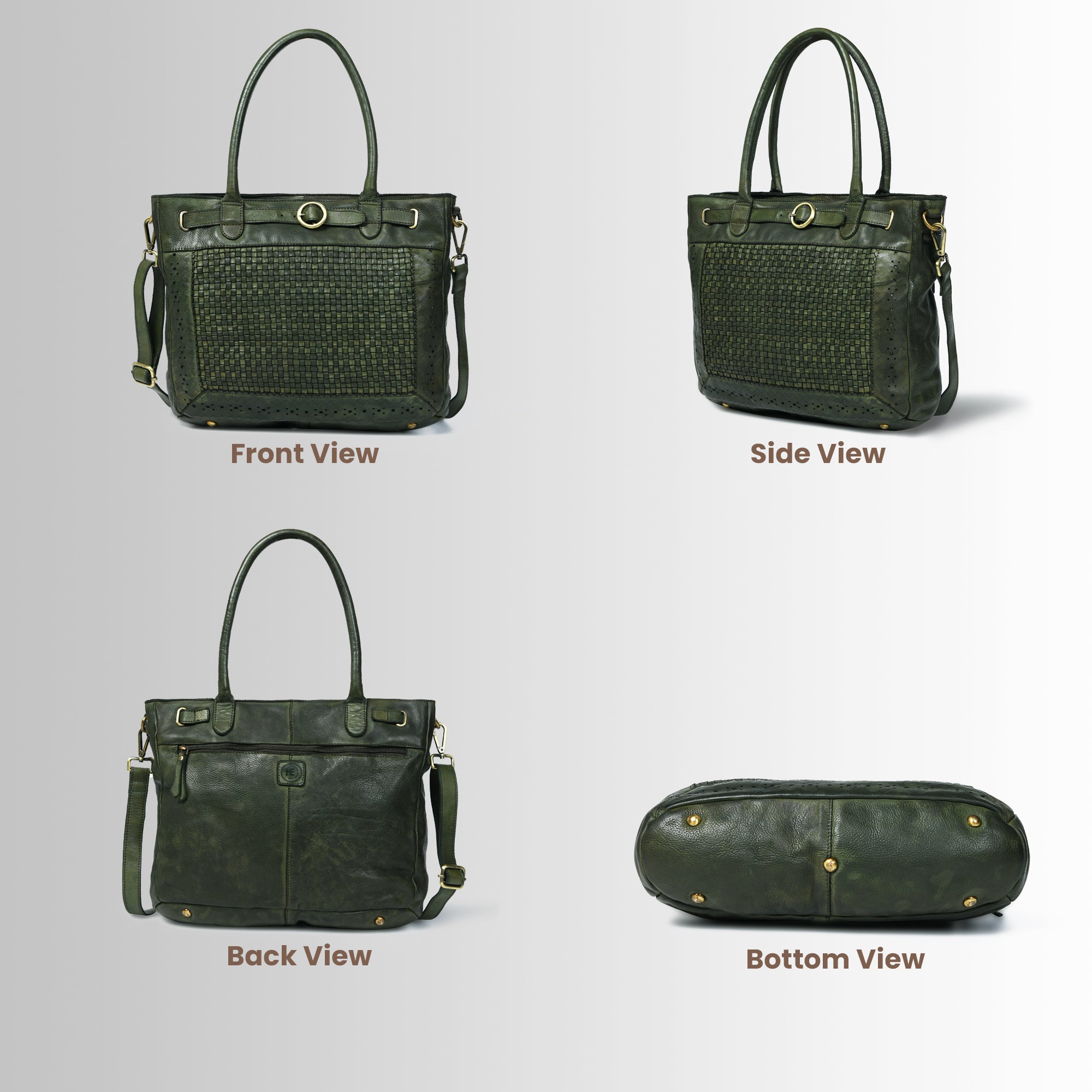 Vintage Woven Espresso Leather Women's Handbag - Olive Colour