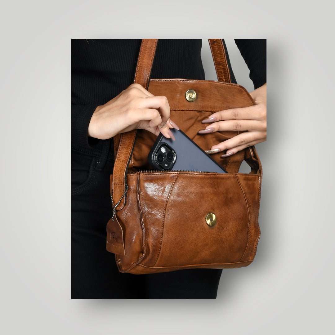 Heritage Leather Crossbody Bag - Brown Colour