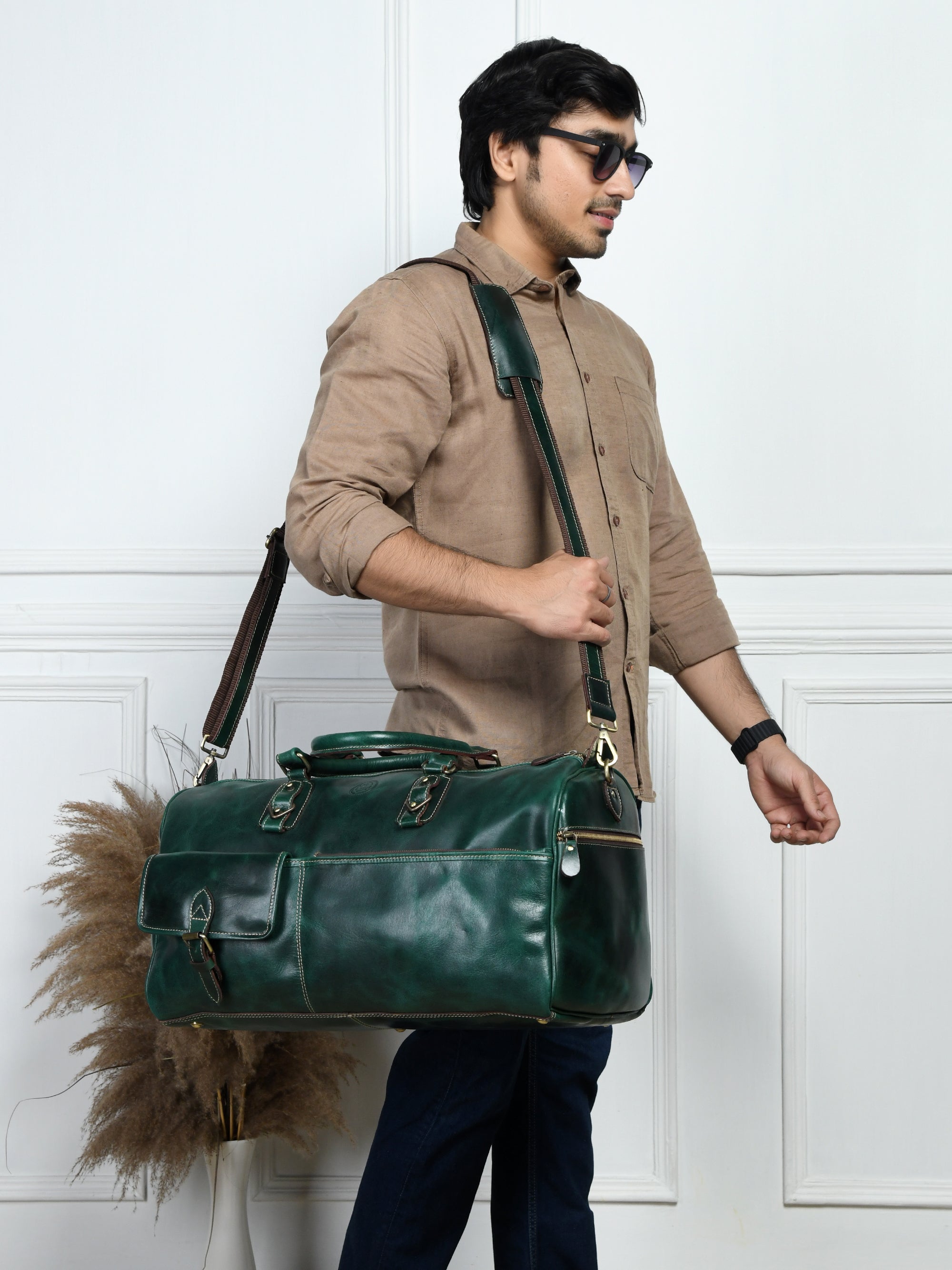The Odyssey Leather Travel Duffle Bag - Green Colour