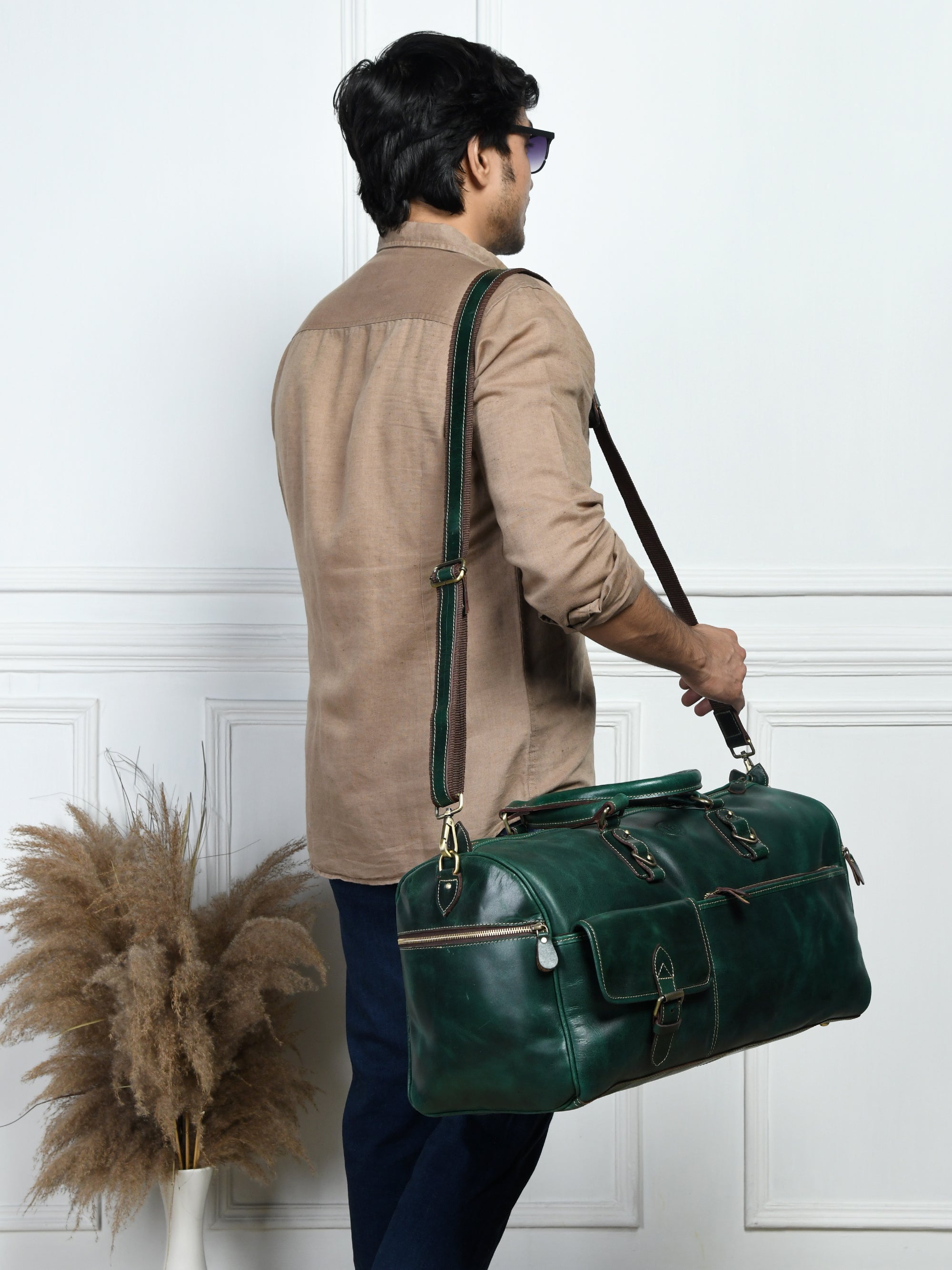 The Odyssey Leather Travel Duffle Bag - Green Colour