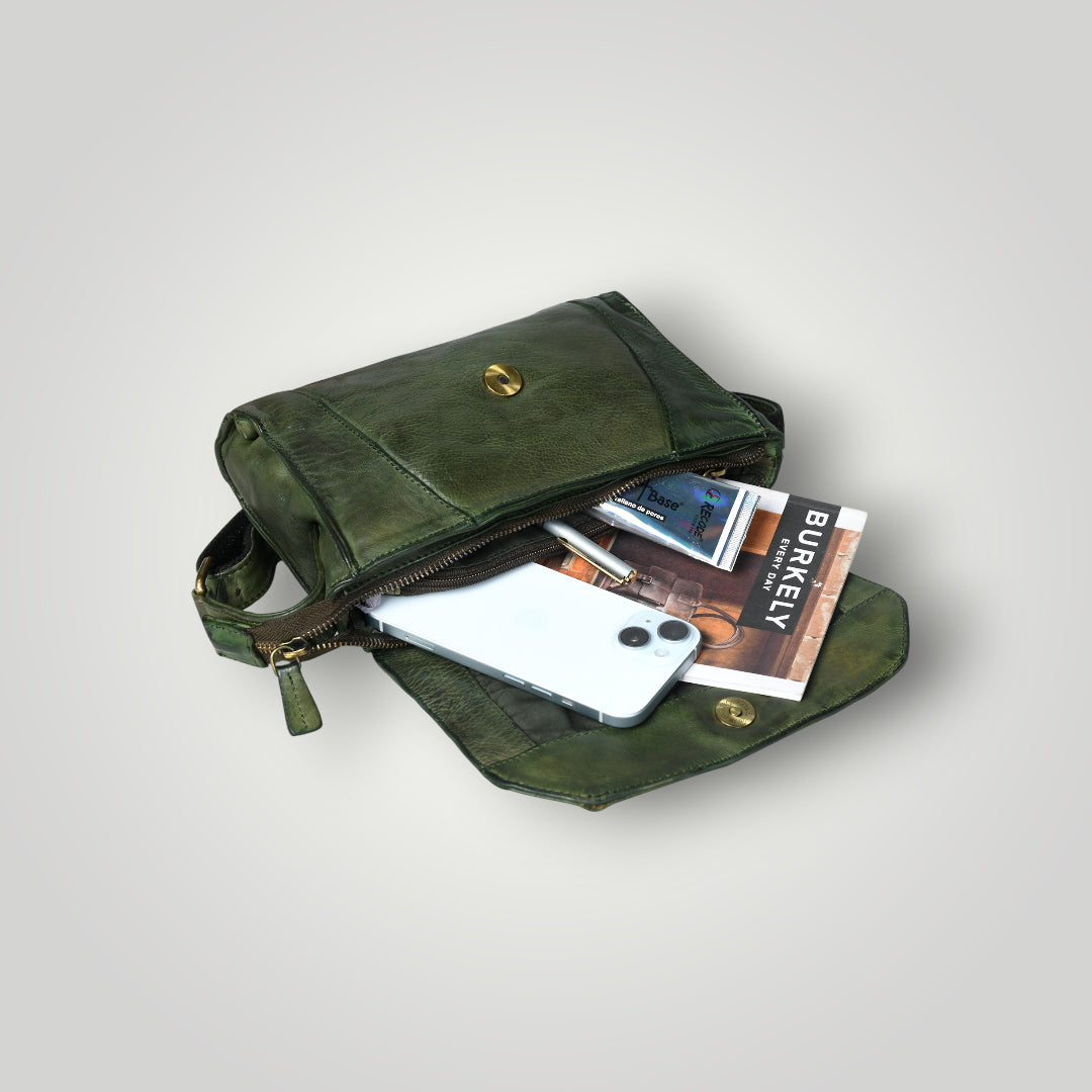 Heritage Leather Crossbody Bag - Green Colour