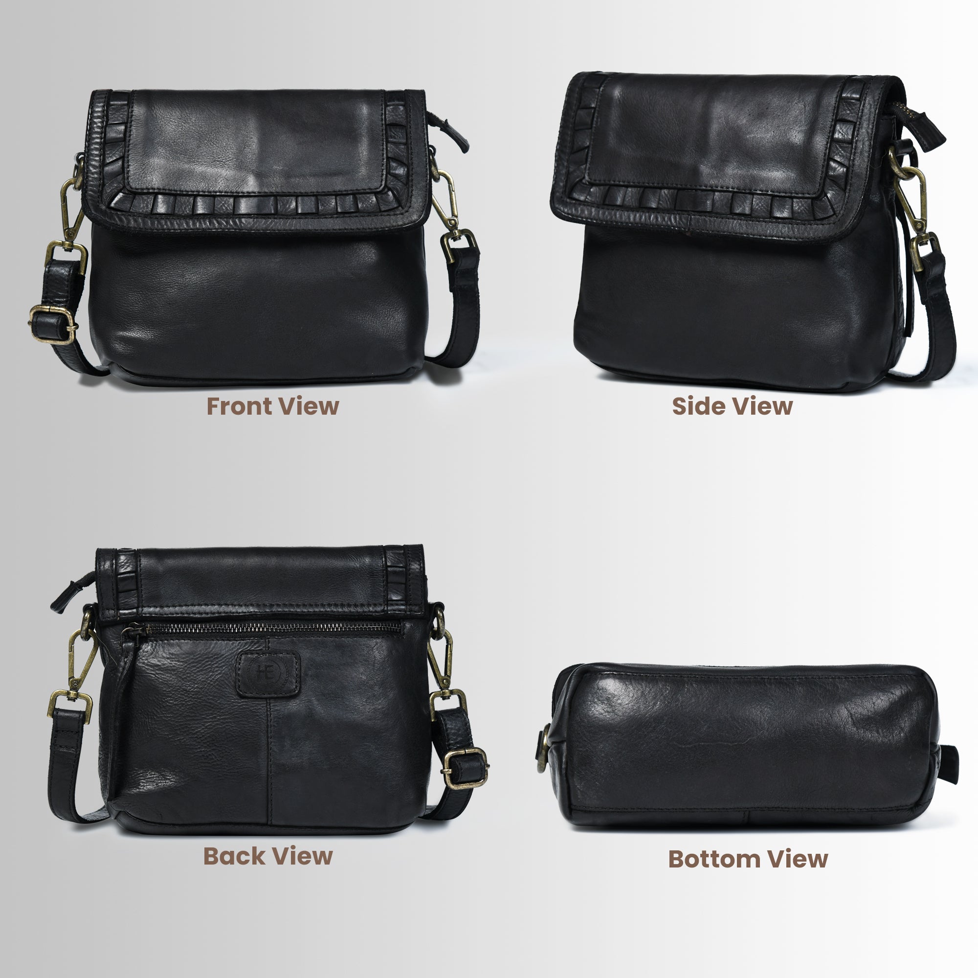 Verdant Crossbody Women's Leather Handbag - Black Colour