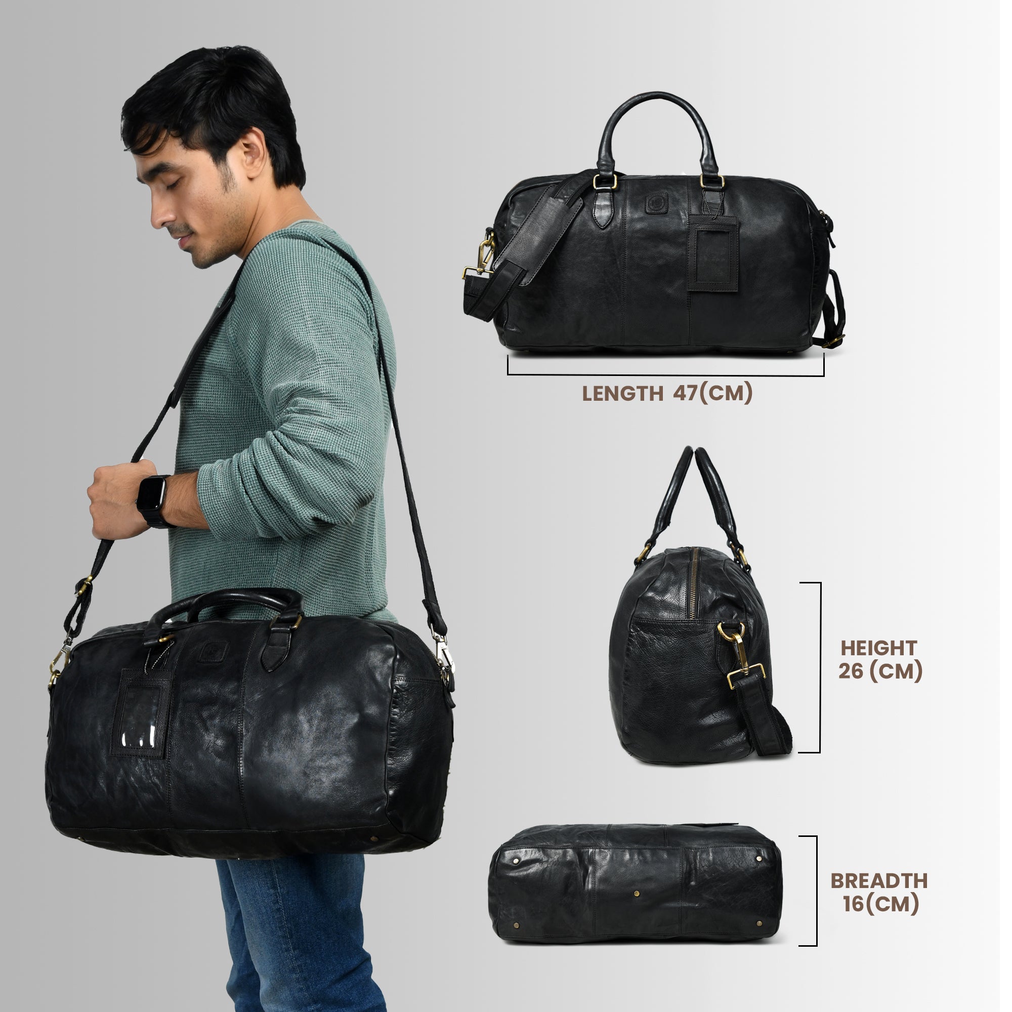 Imperium Luxe Leather Duffle Bag - Black Colour