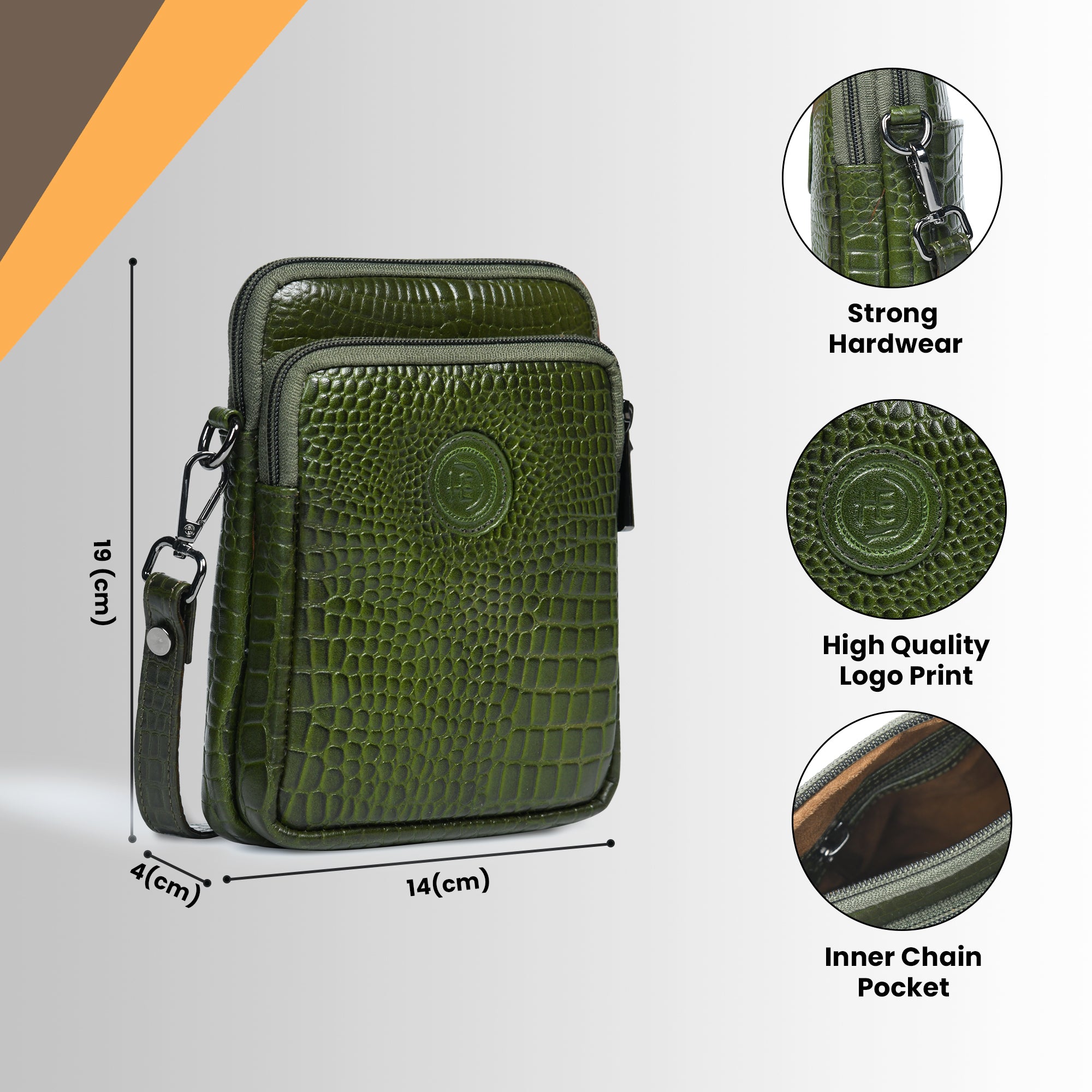 Croc Luxe Leather Sling Bag – Olive Colour