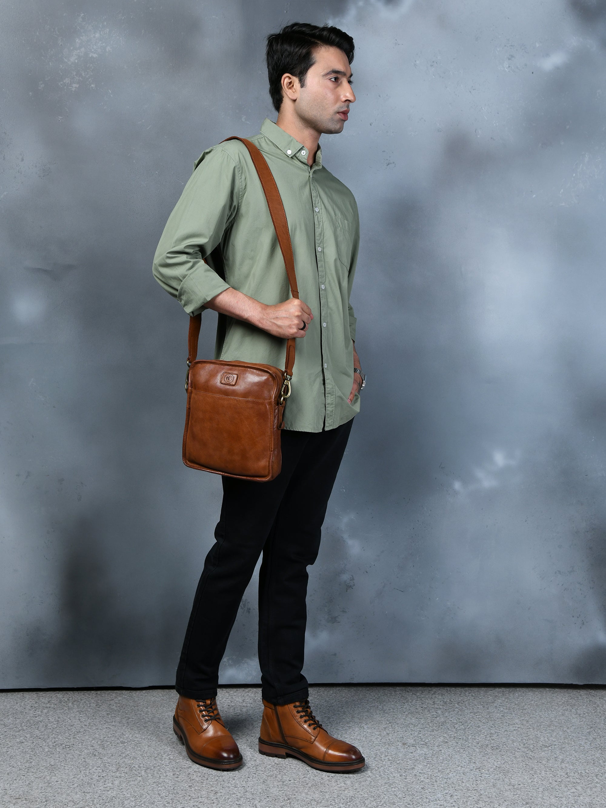 Verdant Trail Leather Sling Bag - Maroon Colour