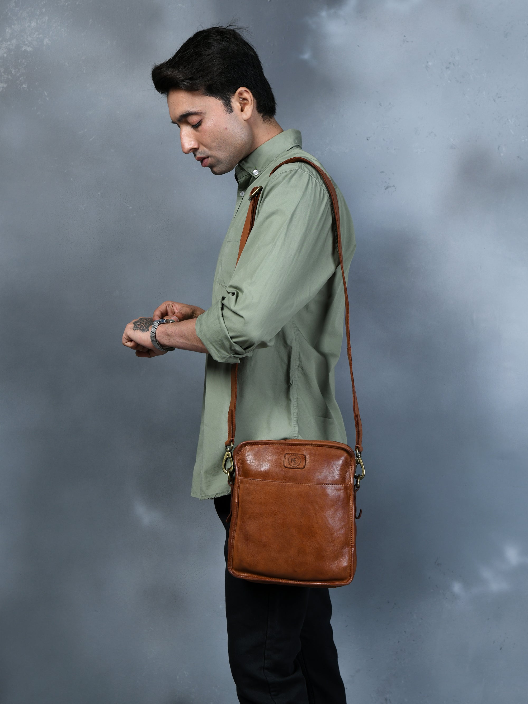 Verdant Trail Leather Sling Bag - Maroon Colour