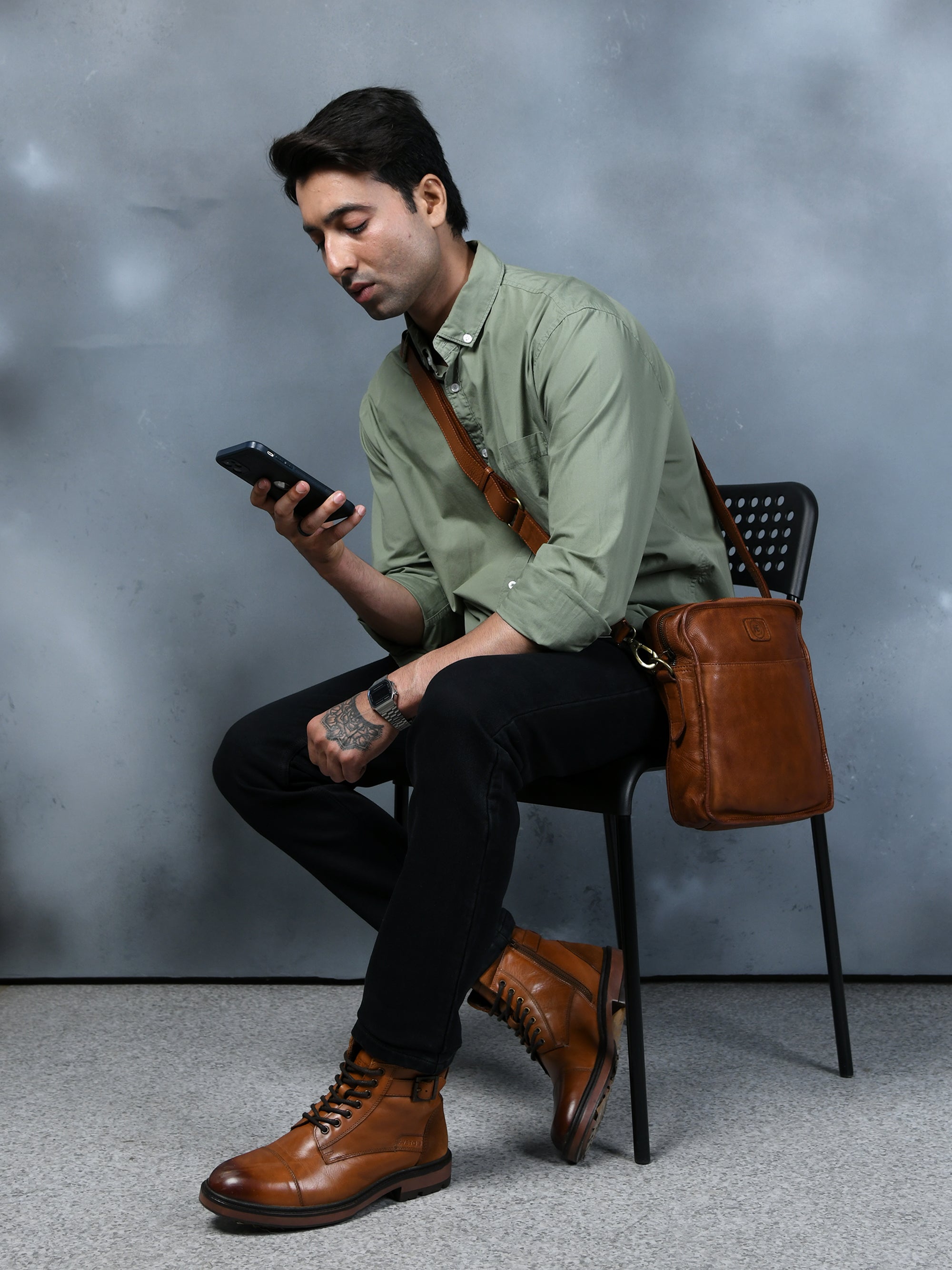 Verdant Trail Leather Sling Bag - Maroon Colour