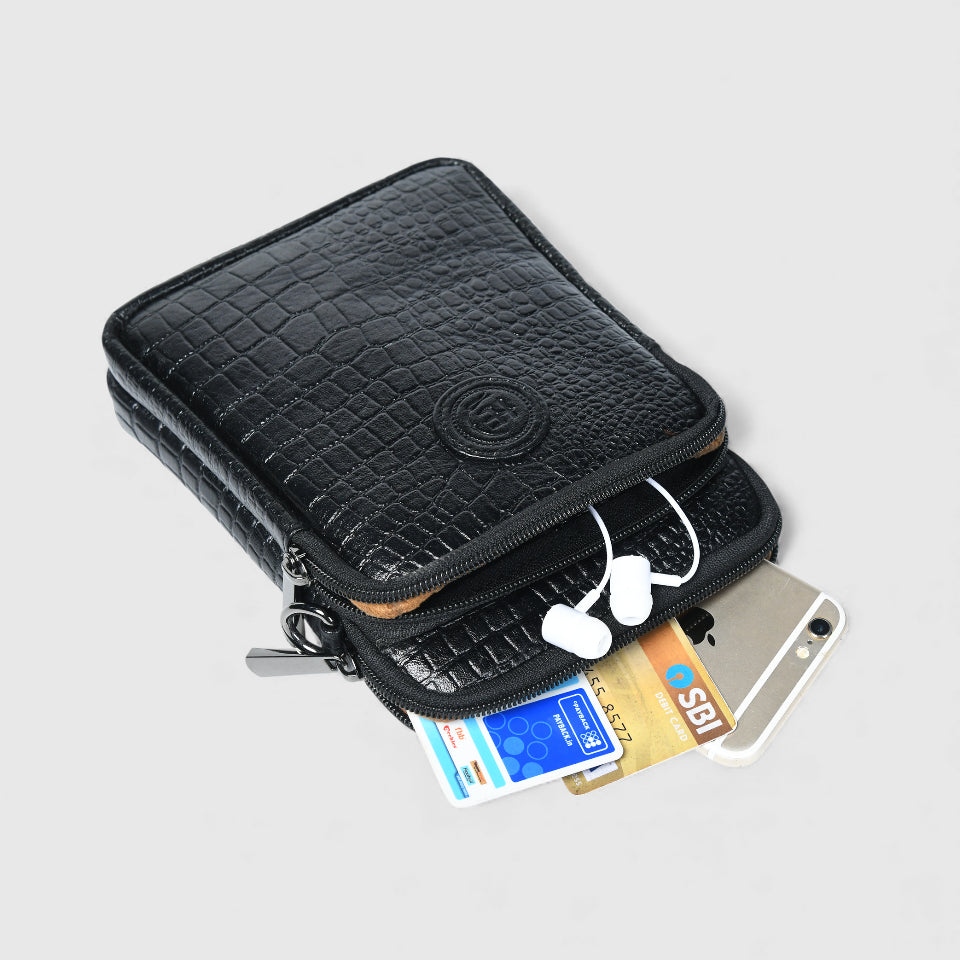 Croc Luxe Leather Sling Bag – Black Colour