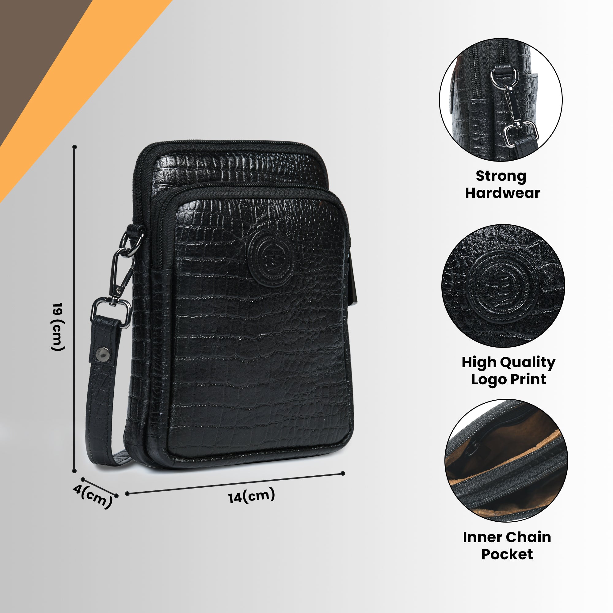 Croc Luxe Leather Sling Bag – Black Colour