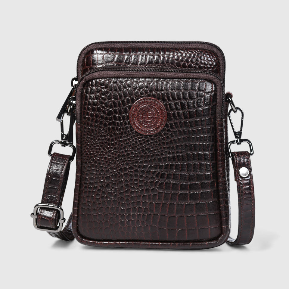 Croc Luxe Leather Sling Bag - Maroon Colour