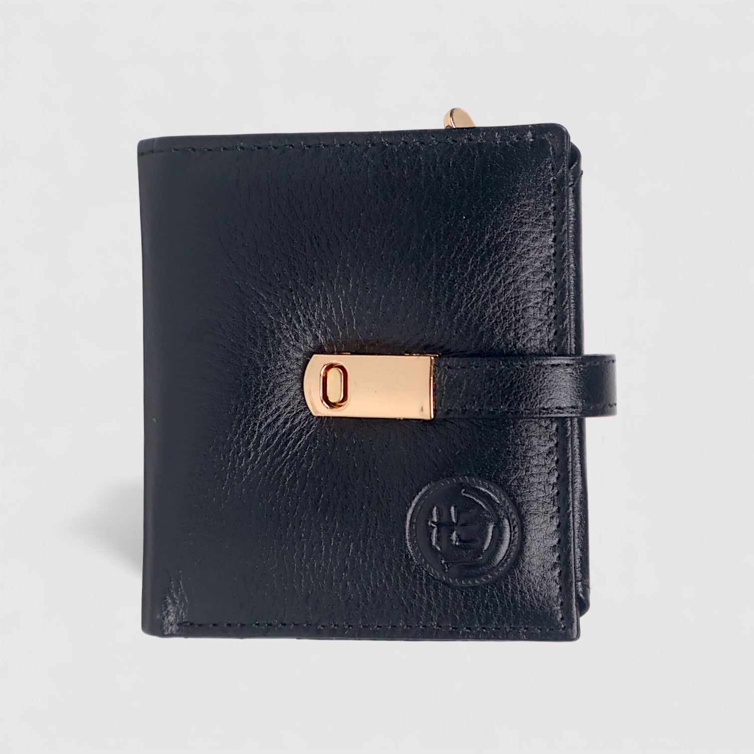 Crest Compact Leather Trifold Wallet – Black Colour