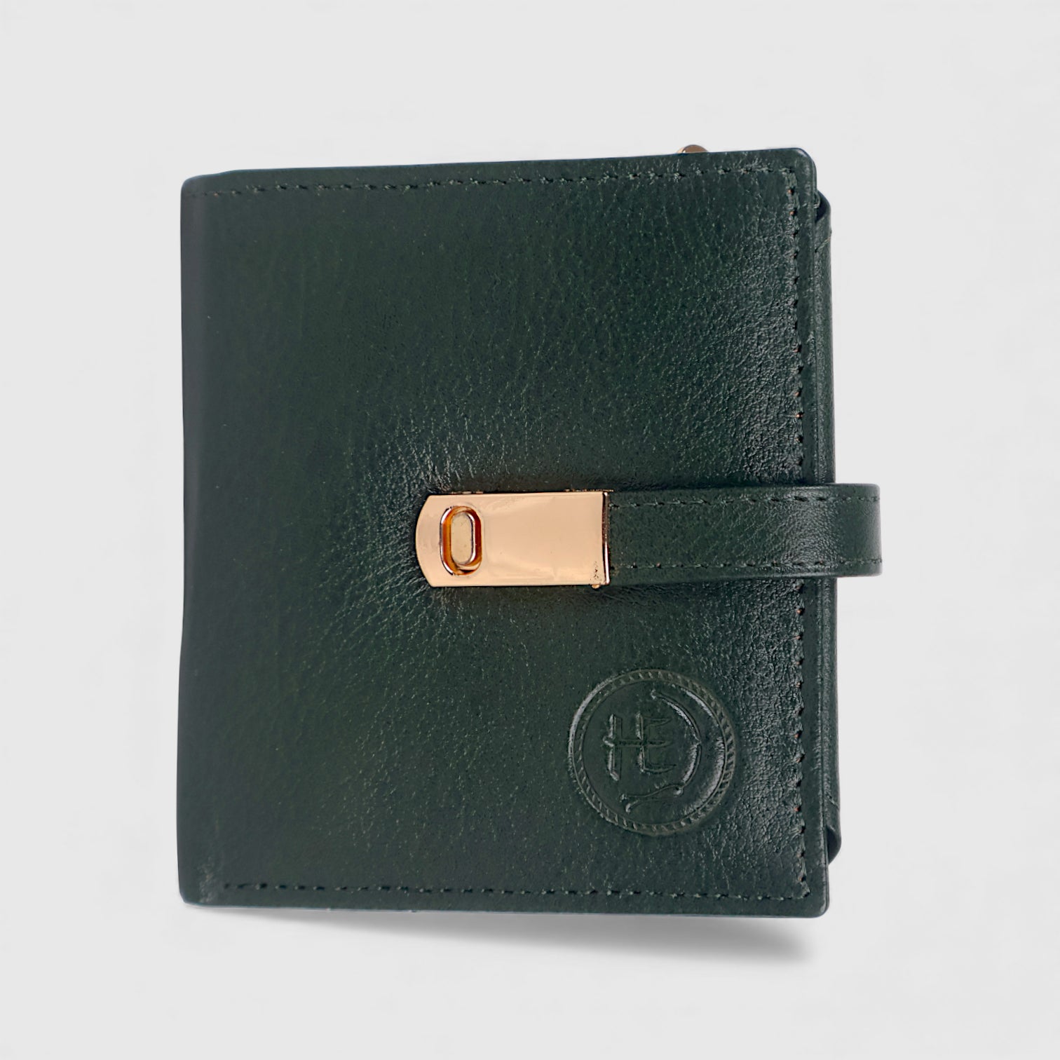 Crest Compact Leather Trifold Wallet – Green Colour
