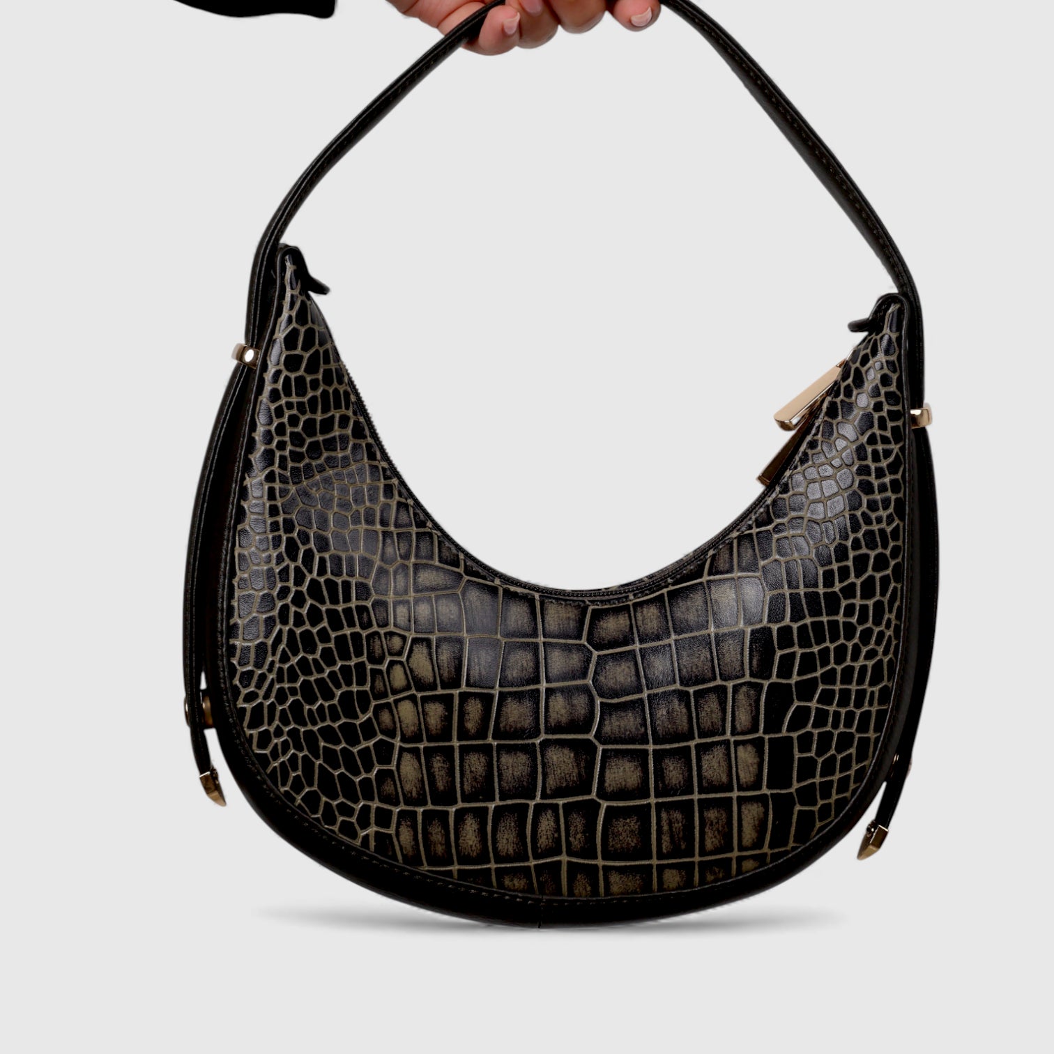 Noir Croco Vintage Crescent Shoulder Bag – Red Colour
