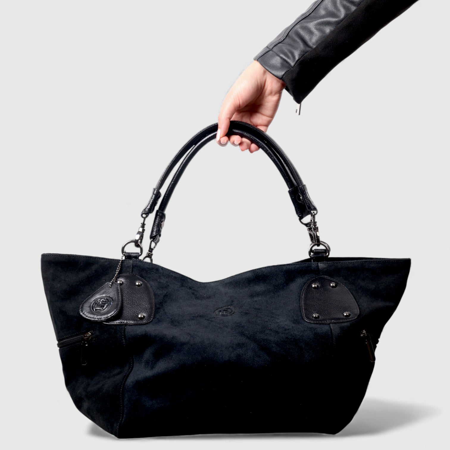 Monarch Luxe Suede Leather Convertible Tote Handbag – Black Colour