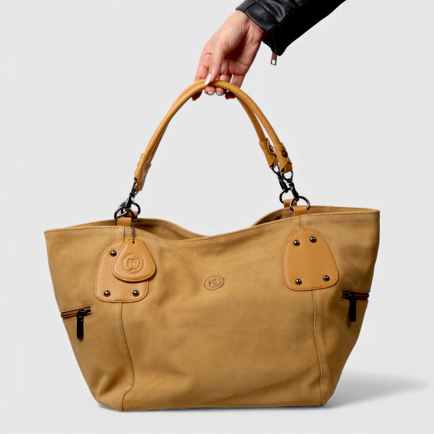 Monarch Luxe Suede Leather Convertible Tote Handbag – Camel Tan Colour