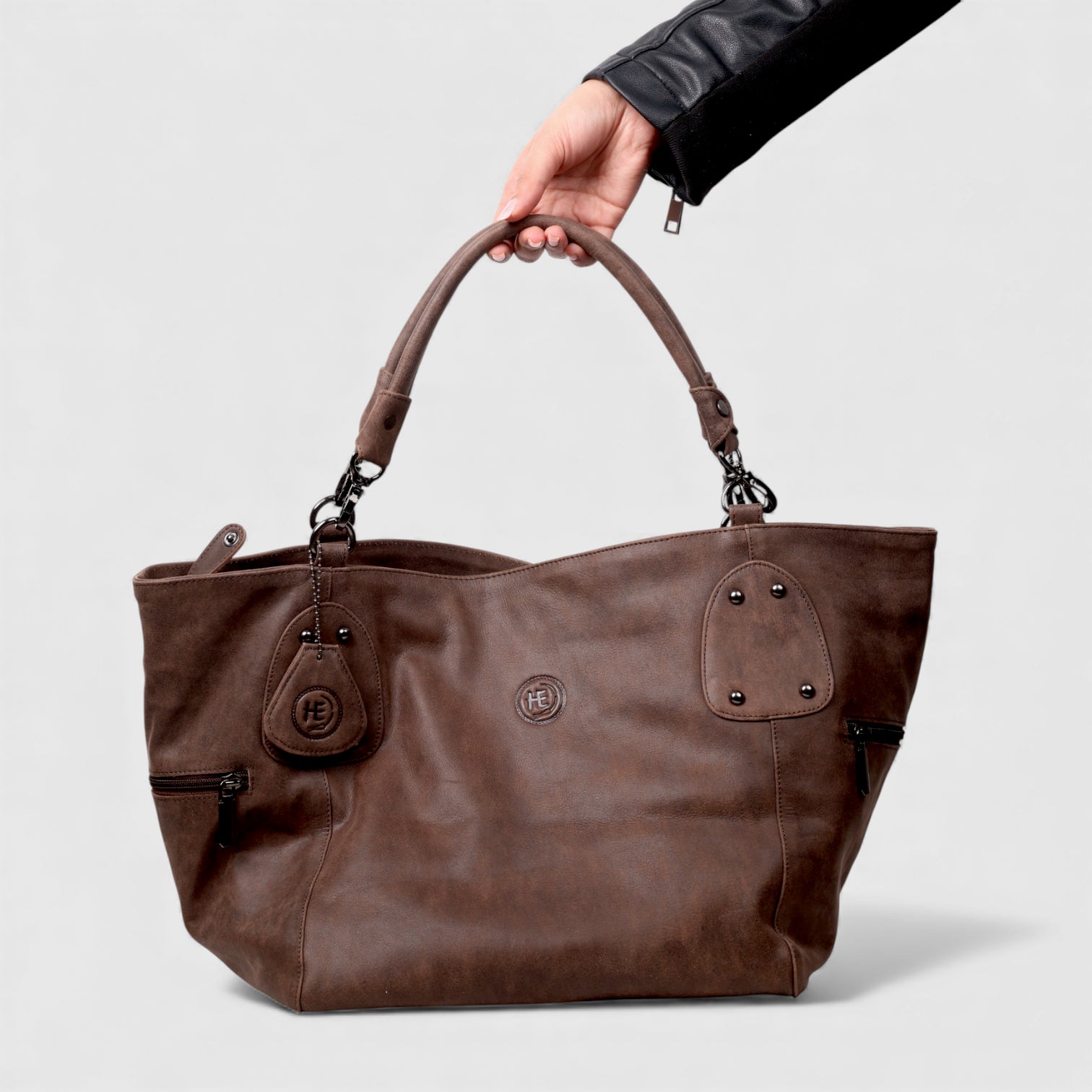 Monarch Luxe Suede Leather Convertible Tote Handbag – Coffee Brown